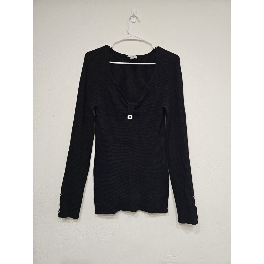 Cache Women’s Black Sweatshirt With Bottons In Sleeves Size Large - Picture 1 of 7